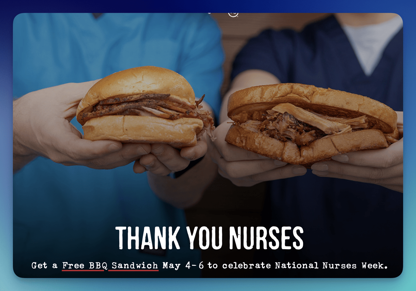 Sonnys BBQ Offers Free BBQ Sandwiches for Nurses from May 4th to 6th Sonnys BBQ Offers Free BBQ Sandwiches for Nurses from May 4th to 6th