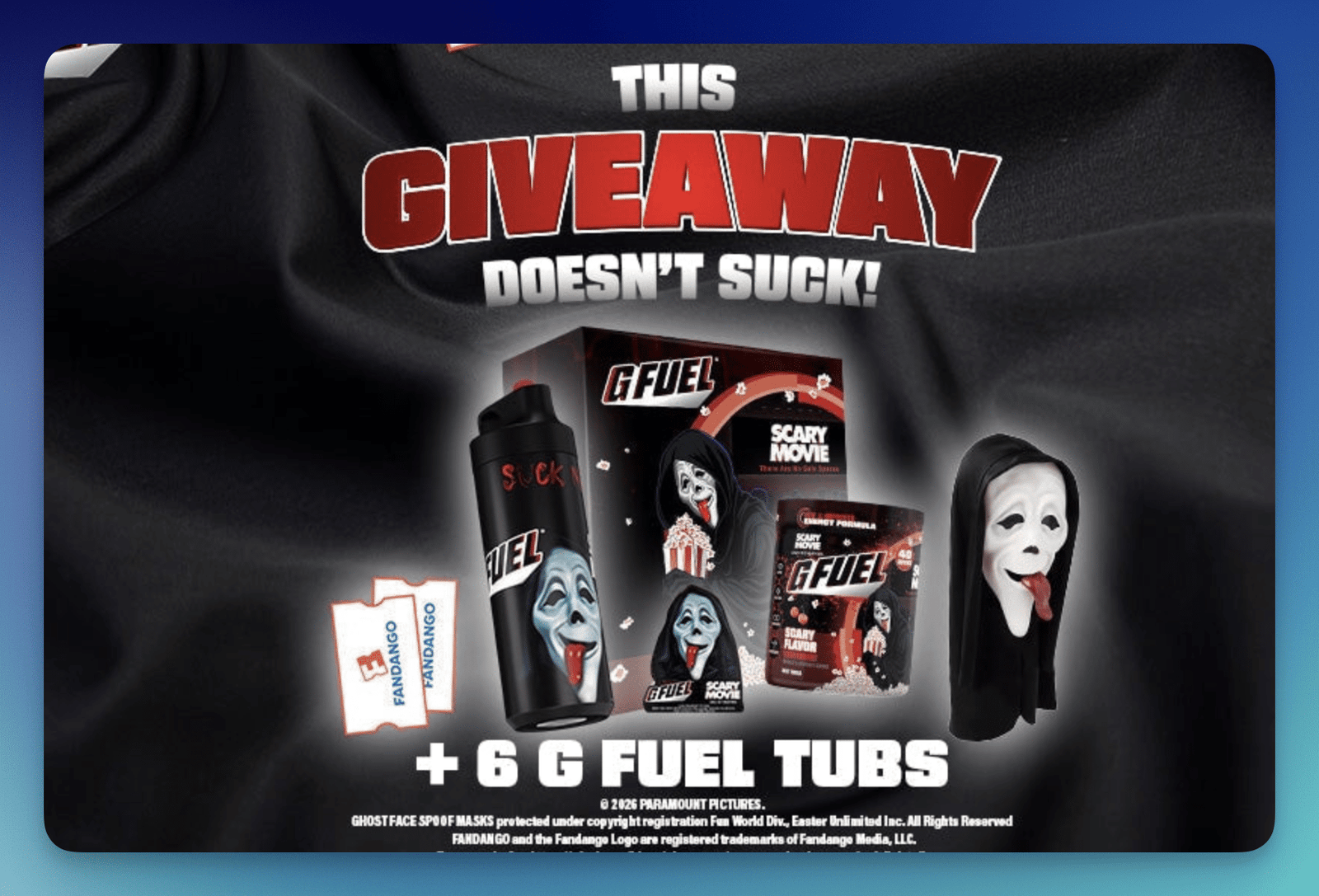 Win G Fuel Scary Movie Giveaway: Enter for Your Chance to Be One of 3 Lucky Winners! Win G Fuel Scary Movie Giveaway: Enter for Your Chance to Be One of 3 Lucky Winners!